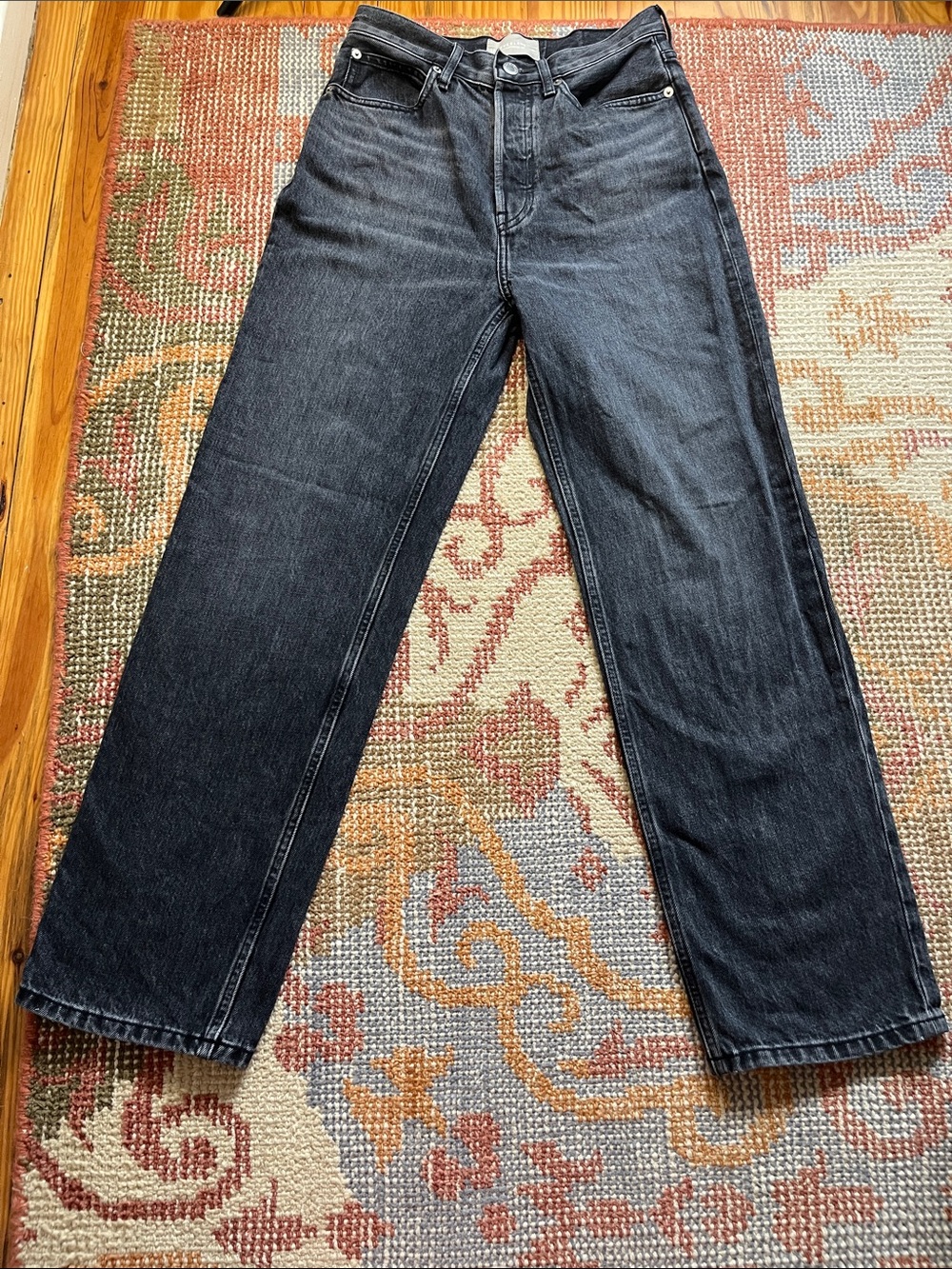 Everlane The Rigid High Jean Size 26L Dark Wash Organic Cotton Button Fly EUC